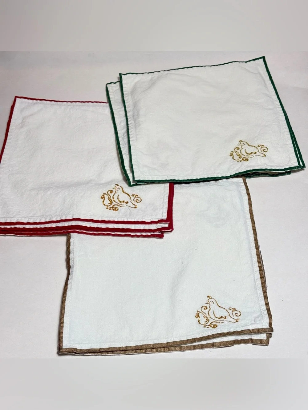 11 Charming Vintage White Cotton Embroidered Christmas Napkins Partridge Bird